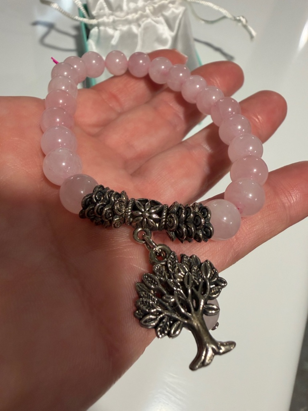 Rose Quartz Beaded Bracelet with Tree of life Charm & R.Q stone - Picture 6 of 9